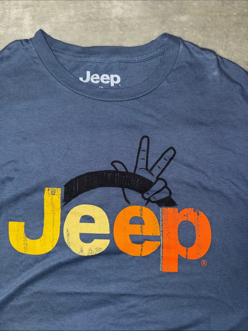 Jeep Blue Tee with Yellow & Orange Logo